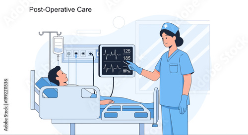 Nurse Monitors Patient Vital Signs After Surgery in Hospital Room