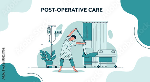 Patient doing physical therapy exercises in hospital room after surgery