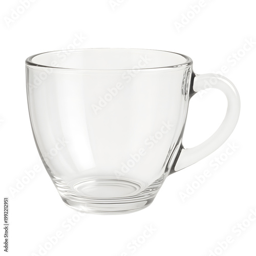 Empty clear glass tea cup with handle isolated on transparent background