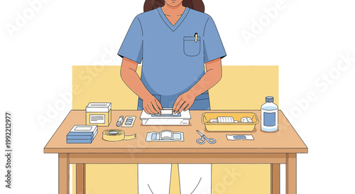 Nurse Preparing Medical Supplies for Patient Care and Wound Dressing