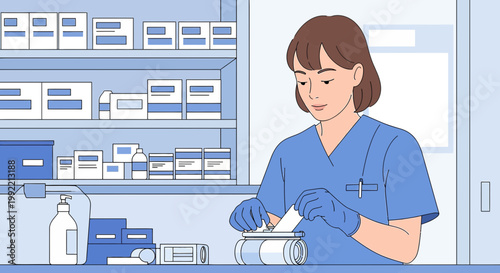 Nurse Preparing Medication in Pharmacy or Hospital Setting