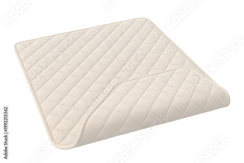 Folded soft mattress topper pad with quilted fabric isolated on transparent background