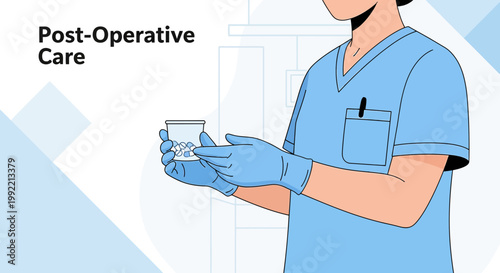 Nurse provides post-operative care, holding wound dressing in sterile container