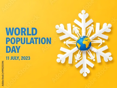 world population day awareness campaign with globe and snowflake design elements high quality professional detailed modern elegant stylish clean crisp vibrant