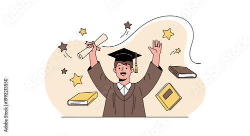 Excited Graduate Celebrating Academic Achievement with Diploma.