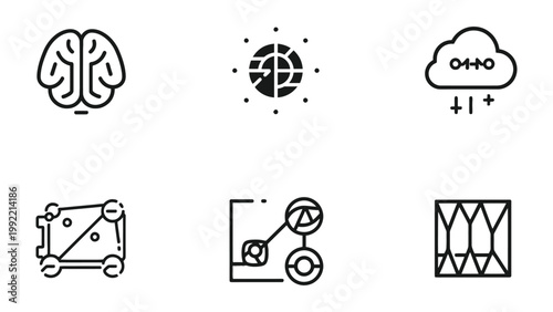 Digital Innovation Icons: An array of innovative digital icons, showcasing the core elements of the technological frontier and the conceptual evolution of data.