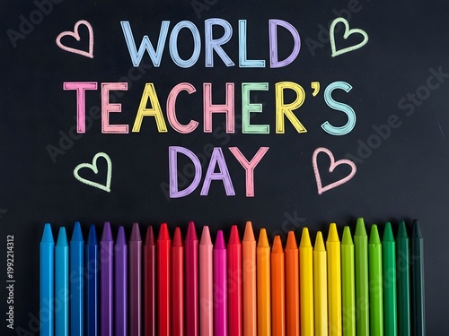 a colorful world teacher s day message with hearts and pencils high quality professional detailed modern elegant stylish clean crisp vibrant