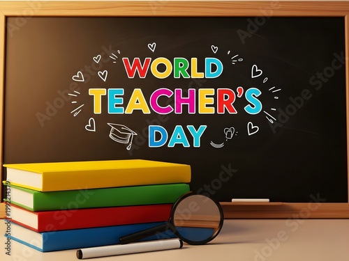 a colorful world teacher s day message on a blackboard background high quality professional detailed modern elegant stylish clean crisp vibrant