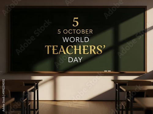 world teachers day celebration in empty classroom with blackboard high quality professional detailed modern elegant stylish clean crisp vibrant colorful digital