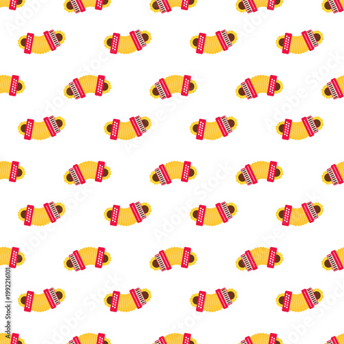 Seamless pattern of accordions for Sao Joao festival isolated on transparent background