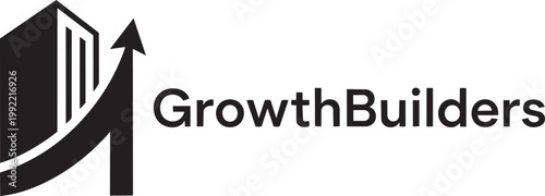 GrowthBuilders corporate logo vector, real estate development icon with rising arrow, professional building construction and financial growth symbol
