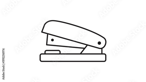 Minimalist Black Line Vector Icon of a Small Desktop Stapler, Hand-Drawn Outline Illustration with Editable Stroke for Office Supplies, Stationery, Business, and School Equipment Design.