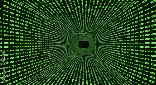 Digital Matrix Tunnel - Immersive Visualization of Binary Code and Data Flow.