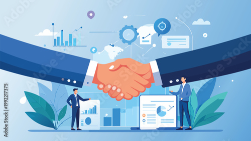 Business executives shaking hands closing successful deal