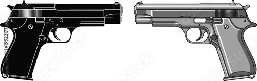 Foto Semi Automatic Pistol Vector Illustration Featuring Detailed Handgun Side View i