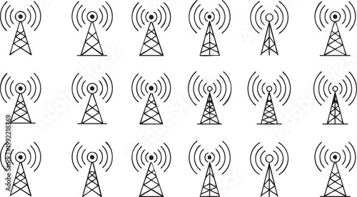 antenna icon grid of radio tower signal symbols vector set