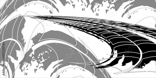 Auto tire tread grunge element. Car and motorcycle tire pattern, wheel tyre tread track.