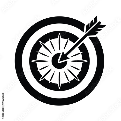 An arrow hits the center of a target with concentric circles.