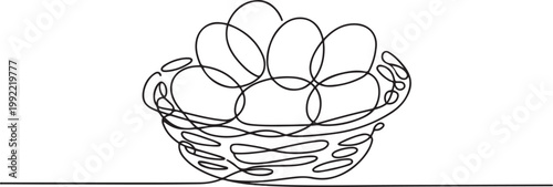 continuous line drawing of chicken eggs. one line drawing of chicken eggs in basket.one line drawing vector illustration