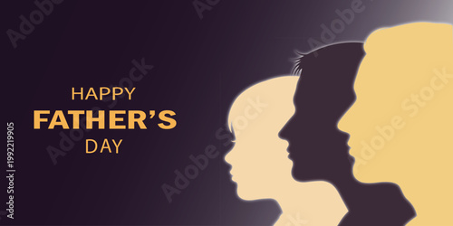 Happy father day silhouettes of father child in dark blue yellow tones