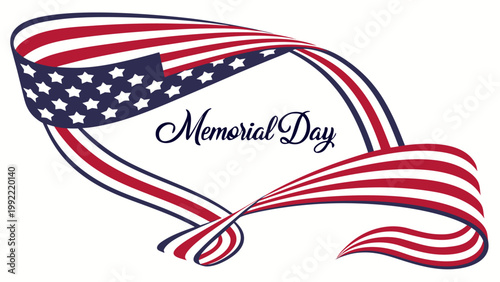 United States Memorial Day greeting banner with handwritten text and flag on clean white background.