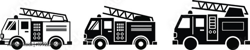 Fire truck silhouettes a set of three emergency vehicle outlines