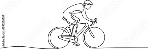 Continuous one line drawing of a cyclist riding a bicycle.one line drawing vector illustration