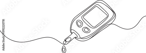 Continuous one line drawing of glucometer. Blood glucose test.one line drawing vector illustration