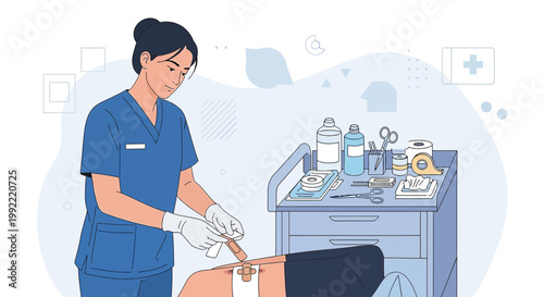 Nurse Applying Bandage to Patient's Finger After Medical Procedure