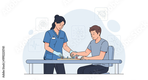 Nurse applying bandage to patient's hand after medical procedure, rehabilitation concept