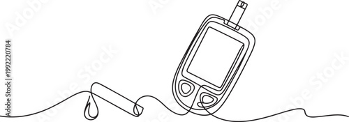 Continuous one line drawing of glucometer. Blood glucose test.one line drawing vector illustration