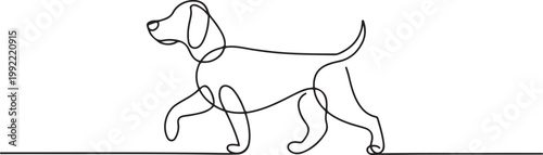 continuous one line drawing of walking dog in minimalistic style.one line drawing vector illustration