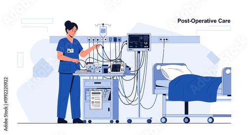 Nurse Attends Patient in Post-Operative Care Unit with Medical Equipment