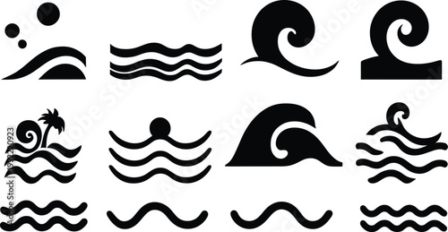 Modern Wave Icon Set Vector Collection for Water, Ocean, Sound Waves and Minimal Abstract Design Elements