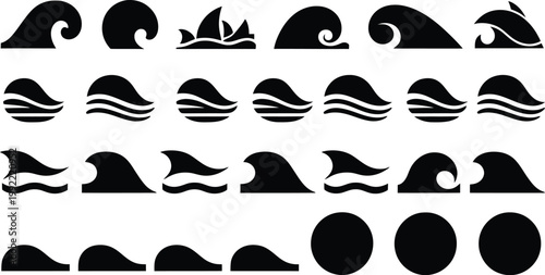Modern Wave Icon Set Vector Collection for Water, Ocean, Sound Waves and Minimal Abstract Design Elements