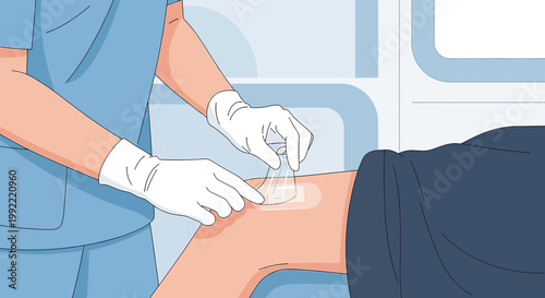 Nurse Applying Bandage to Patient's Knee After Medical Procedure