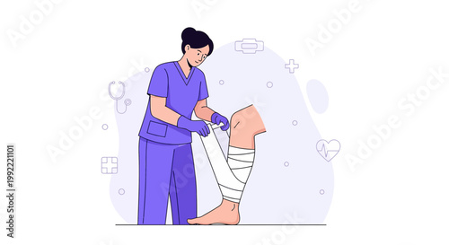 Nurse Applying Bandage to Patient's Leg for Injury Recovery and Rehabilitation