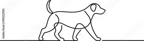 continuous one line drawing of walking dog in minimalistic style.one line drawing vector illustration