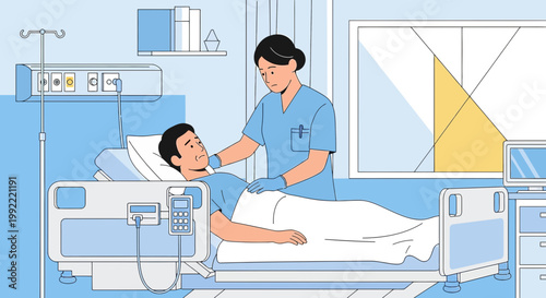 Nurse Cares for Patient in Hospital Bed, Medical Care and Recovery