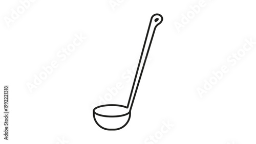 Minimalist Soup Ladle Vector Icon with Editable Stroke, Hand-Drawn Black Line Illustration of a Kitchen Utensil for Cooking, Culinary Design, Restaurant Menus, and Food Apps, Scalable Graphic.