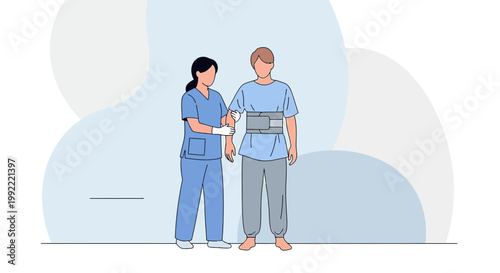 Nurse Applying Bandage to Patient's Torso in Medical Setting