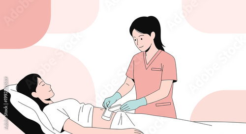 Nurse Applying Dressing to Patient's Abdomen After Surgery