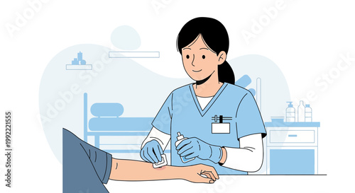 Nurse Applying Injection to Patient's Arm in Medical Clinic