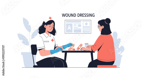 Nurse Applying Wound Dressing to Patient, Healthcare Concept
