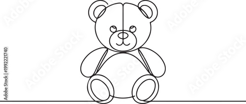 Cute teddy bear one line art drawing.one line drawing vector illustration
