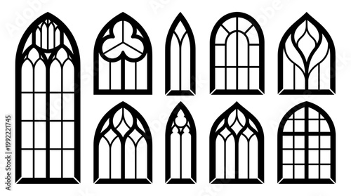 A collection of several elegant and intricately designed cathedral windows, with a unique gothic style and architectural details 