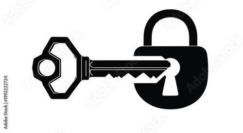 Key fits into a secure padlock representing data protection and digital security.