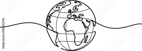 hand drawn digital globe illustration vector with continuous line art style.one line drawing vector illustration