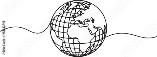 hand drawn digital globe illustration vector with continuous line art style.one line drawing vector illustration