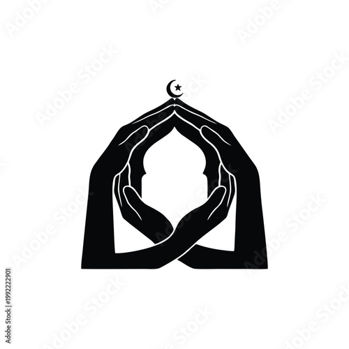 Hands cradle crescent moon symbol peacefully